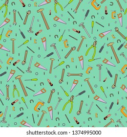 seamless pattern of building tools, flat style