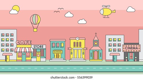 Seamless pattern of the buildings. Background for game. Cityscape