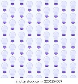Patrón sin foco con iconos de lámparas de bombilla sobre fondo morado para afiches, banner, papel pintado. Patrón de papel de envolvimiento, patrones de álbumes, diseño textil y de otro tipo.