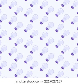 Seamless pattern with bulb lamp icons on purple background for poster, banner, wallpaper. Wrapping Paper Pattern, scrapbook patterns, textile and other design.