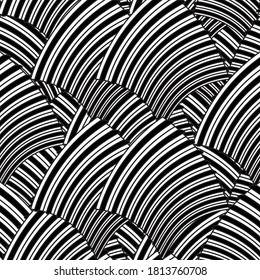 Seamless pattern with bulge oblique black bands