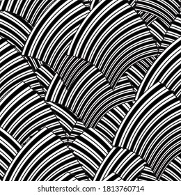 Seamless pattern with bulge oblique black bands