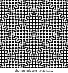 Seamless pattern with bulging distortion on checkered surface. Vector art. (Repeatable.)