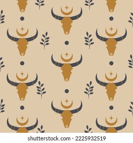 Seamless pattern with bull skull and moon illustration