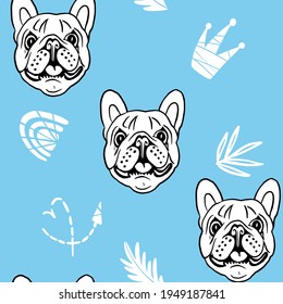 Patrón sin inconvenientes con la ilustración vectorial de la cabeza del perro topo. Textura con estampado de mascotas para ropa de bebé, textiles, telas, papel pintado.