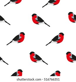 Seamless pattern with bullfinch. Ornament for textile and wrapping. Vector background.
