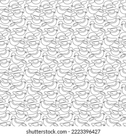 Seamless pattern with bullfinches in line-art style. Abstract background with birds. Drawn contour drawing. Line art.