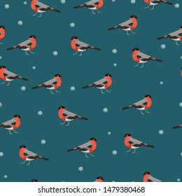 Seamless pattern with bullfinches. Vector graphics.