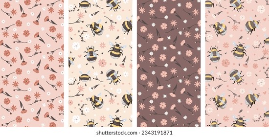 Seamless Pattern of Bumblebee Vector Illustrations: Captivating and Versatile Designs of Cute Bumblebees, Perfect for Greeting Cards, Wallpapers, Textiles, and a Variety of Creative Projects