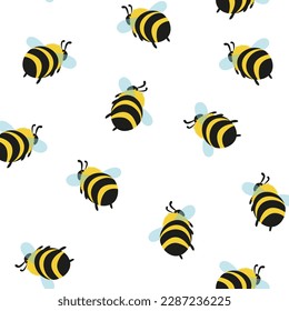 seamless pattern of bumblebees in color yellow black on a white background. the pattern itself is on a transparent background. vector bees