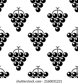 Seamless pattern with bunch of grapes. Black sign grape on white background. Berry flat icon. Modern design for print on fabric, wrapping paper, wallpaper, packaging. Vector illustration