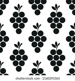 Patrón sin foco con racimo de uvas. La uva de signo negro sobre fondo blanco. Icono plano de la cereza. Diseño moderno para impresión en tela, papel envolvente, papel pintado, embalaje. Ilustración del vector