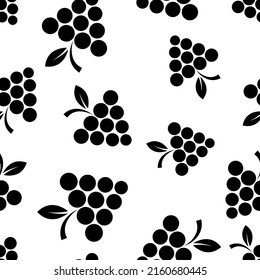 Seamless pattern with bunch of grapes. Black sign grape on white background. Berry flat icon. Modern design for print on fabric, wrapping paper, wallpaper, packaging. Vector illustration
