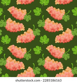 Seamless pattern with a bunch of grapes on a green background. Fruit background, print, textile, vector