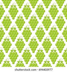 Seamless pattern with bunch of green grapes on a white background. vector illustration.