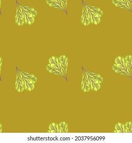 Sombra de mangold ensalada en el fondo amarillo. Simple adorno con lechuga. Plantilla de planta geométrica para tela. Diseñar ilustración vectorial.