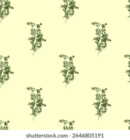 Padrão sem emenda com cachos de grama e ervas diferentes. Fundo de cottagecore floral. Papel de parede de plantas herbário seco. Textura botânica ecológica