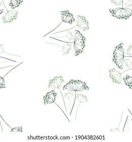 Seamless pattern of bunches drawn umbrella flowers