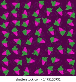 Seamless pattern with bunches of grapes. Grapes and decanters for juice on a burgundy background.