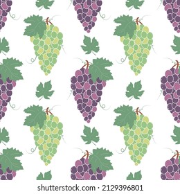 Seamless pattern with bunches of grapes and leaves. Fruit pattern.
