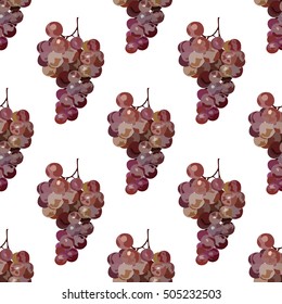 Seamless pattern bunches of grapes on the white background. Vector. Hand drawn grape. Watercolor imitation. Could be used as background and as a print for textile, fabric.