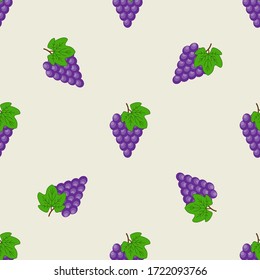 Patrón inoxidable con racimos de uvas maduras sobre fondo claro. Ilustración de vectores planos