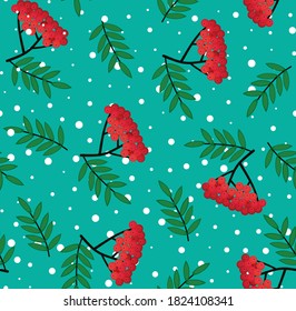 Seamless pattern with bunches of rowan berries on a white background. Vector sketch. Use for packaging, fabrics, backgrounds, web ads, design, napkins. eps