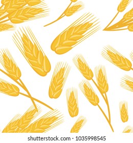 Seamless pattern of bunches of wheat ingredient for bread baking organic vegetarian food vector illustration on white background web site page and mobile app design