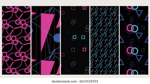 A seamless pattern bundle featuring futuristic tech-inspired digital textures, perfect for sci-fi, UI design, and high-tech creative projects.