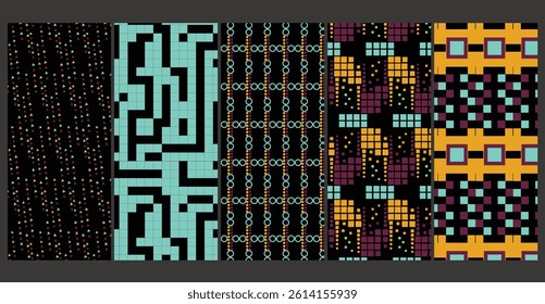 A seamless pattern bundle featuring futuristic tech-inspired digital textures, perfect for sci-fi, UI design, and high-tech creative projects.