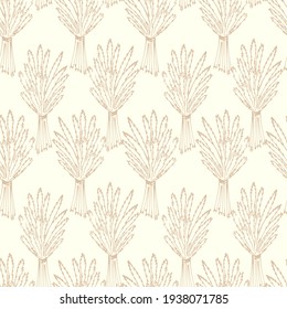 Seamless pattern with bundles of spikelets. Spikelets of cereals, continuous repeating pattern. Vector.