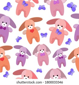 seamless pattern with bunnies and butterflies