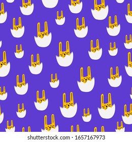 seamless pattern with bunnies and egg shells, vector illustration