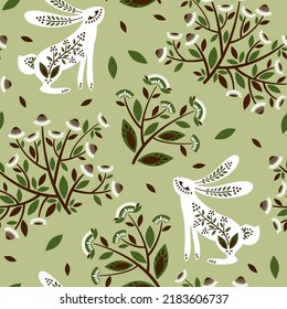 seamless pattern with bunnies and flowers