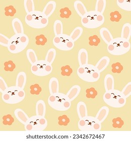 seamless pattern with bunnies and flowers