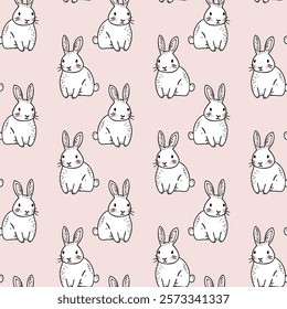 Seamless pattern of bunnies on a pink background, for Easter, kids projects, textiles, and stationery designs.