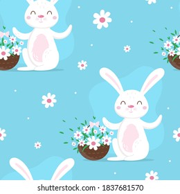Nahtloses Muster mit Gängen und Frühlingsdekorationen. Cute Cartoon Design-Vorlage. Fröhlicher Osterhintergrund