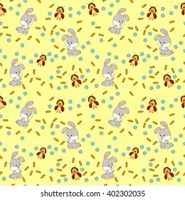 Seamless pattern Bunny and bee