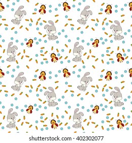 Seamless pattern Bunny and bee