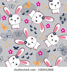 seamless pattern with bunny and butterfly vector illustration, Happy Easter background pattern