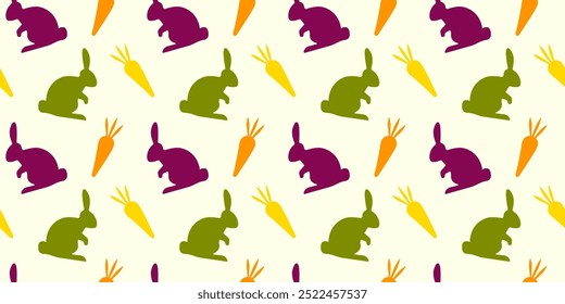 Seamless pattern with bunny and carrot icon. For fabric design, cover, packaging, wallpaper, background. Vector graphics 