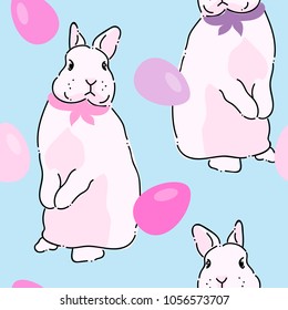 Seamless pattern with Bunny and colorful Easter eggs. Vector Easter pattern background.