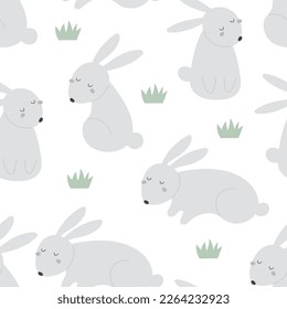 Seamless pattern with bunny. Colorful vector flat for kids. hand drawing. baby design for fabric, print, wrapper, textile
