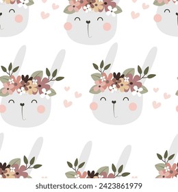 Seamless pattern with bunny. Colorful vector flat for kids. hand drawing. baby design for fabric, print, wrapper, textile