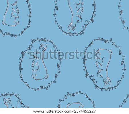 Seamless pattern, bunny, easter, Hand drawn, abstract, blue, brush stroke, illustration, endless, all over print to use textile, fabric, clothing, backdrop, wallpaper, home textile, clothing, fashion