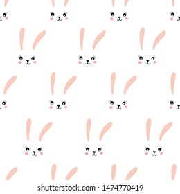 Seamless pattern bunny faces. Cute vector illustration for kids decor, birthday card, invitation card, wrapping paper , wallpaper, nursery