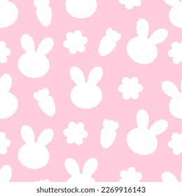 Seamless pattern Bunny flower carrot silhouette vector illustration