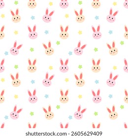 seamless pattern with bunny and flowers for easter holiday background or wrapping paper printing
