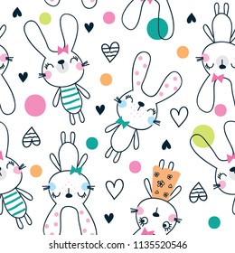 seamless pattern with bunny girl, vector textile fabric print