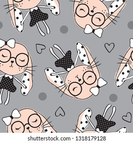 seamless pattern with bunny girl vector illustration
